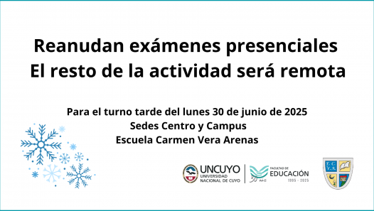 imagen Turno tarde del lunes 30 de junio: reanudan exámenes presenciales y el resto de la actividad será remota