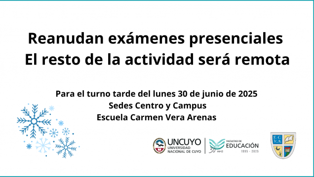 imagen Turno tarde del lunes 30 de junio: reanudan exámenes presenciales y el resto de la actividad será remota