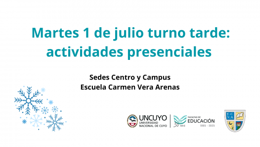 imagen Martes 1 de julio turno tarde: actividades presenciales