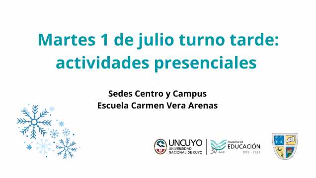 imagen Martes 1 de julio turno tarde: actividades presenciales