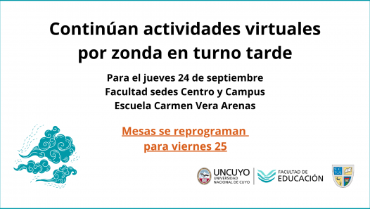 imagen Turno tarde del jueves 24 de septiembre: continúan actividades virtuales por el viento zonda