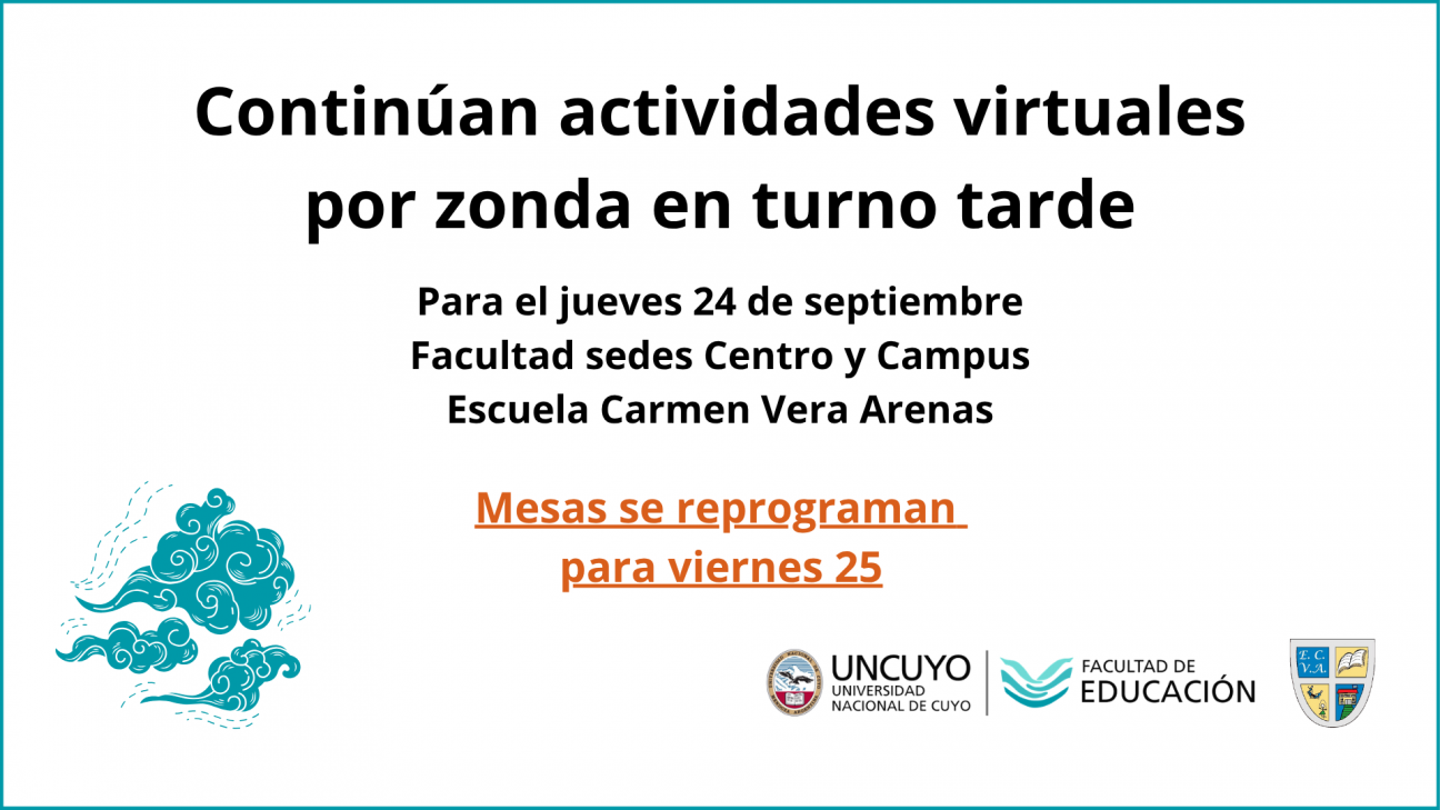 imagen Turno tarde del jueves 24 de septiembre: continúan actividades virtuales por el viento zonda