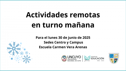 imagen Turno mañana del lunes 30 de junio: habrá actividad remota por nevadas