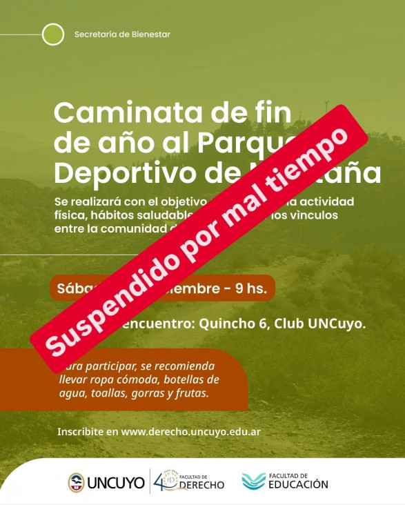 imagen Suspendieron la caminata de fin de año al Parque Deportivo por mal tiempo