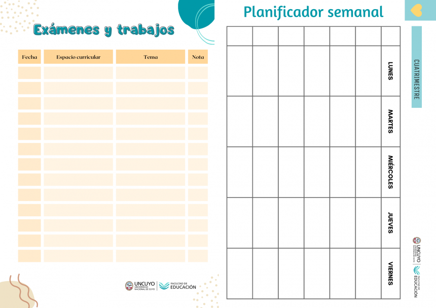 imagen Planificador semanal + hoja exámenes y TPs