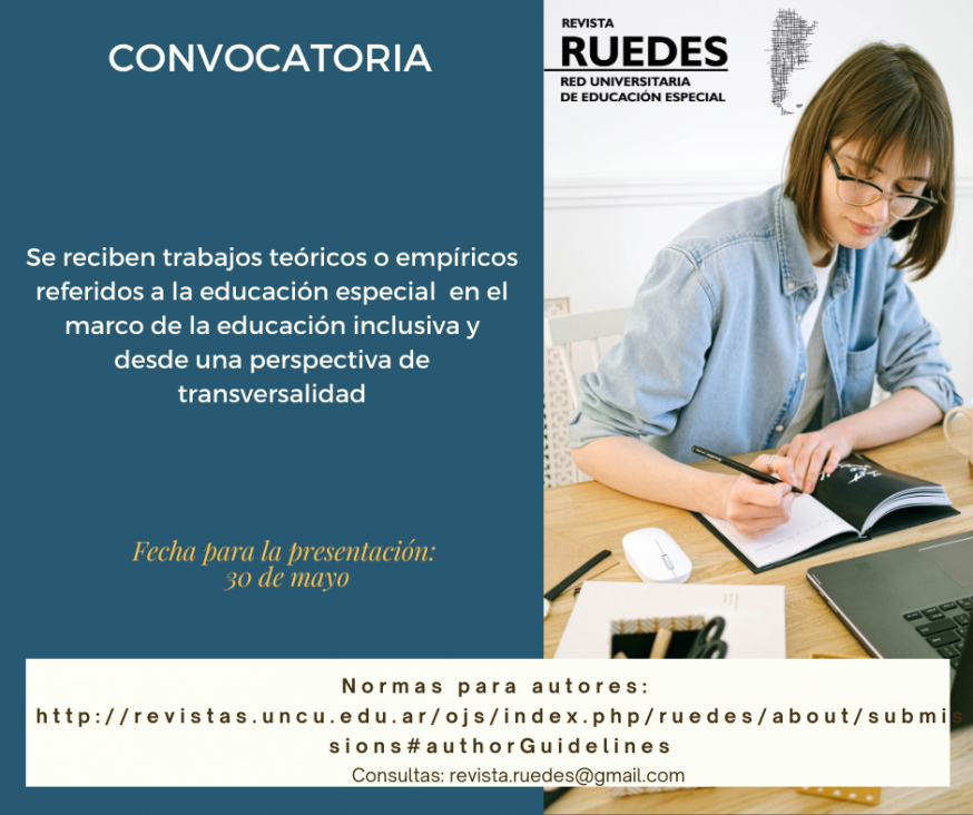 imagen Convocan a presentar artículos de Educación Especial en Revista RUEDES