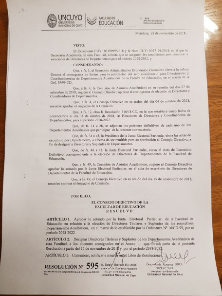 imagen Consejo Directivo emitió resolución sobre las elecciones de directores de Departamento, Consejo de Investigación y representante de la ECVA